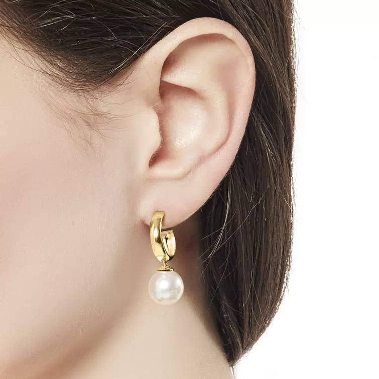 Pendientes De Aro Con Perlas | Majorica Pendientes De Aro Chara En Plata Dorada Con Perla