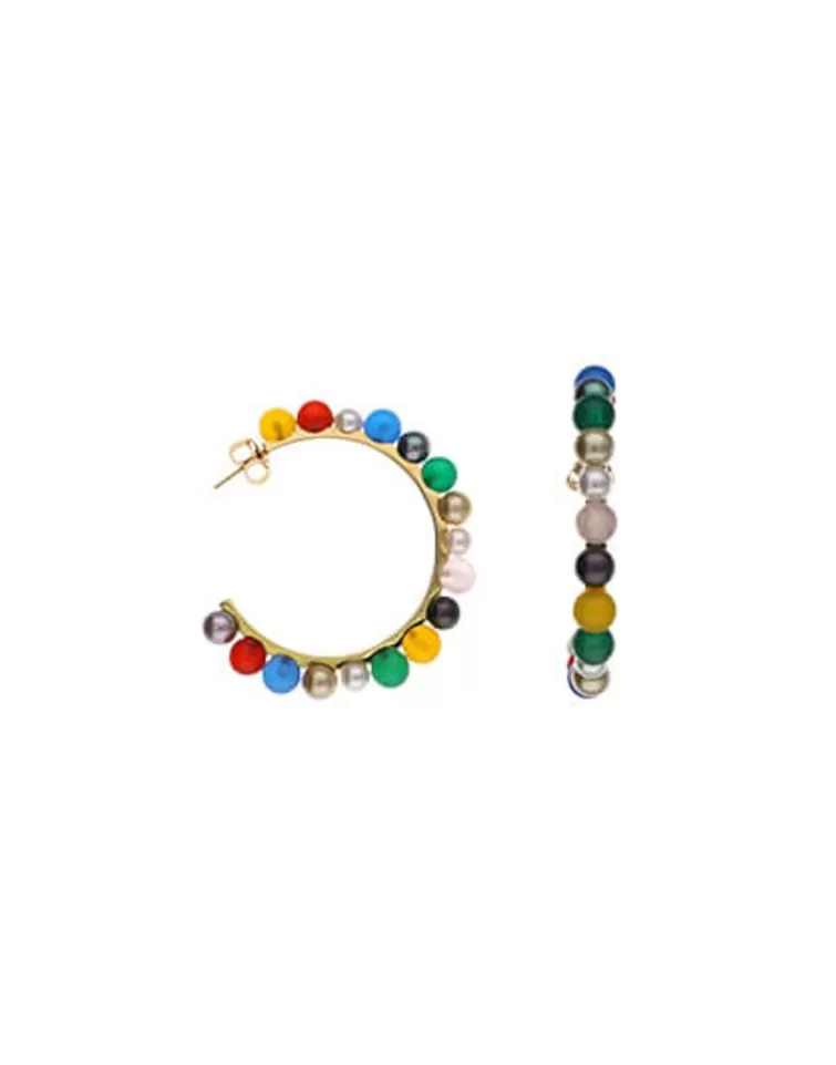 Pendientes De Aro Con Perlas | Majorica Pendientes De Aro Dorados Tutti Frutti Con Agatas Multicolor