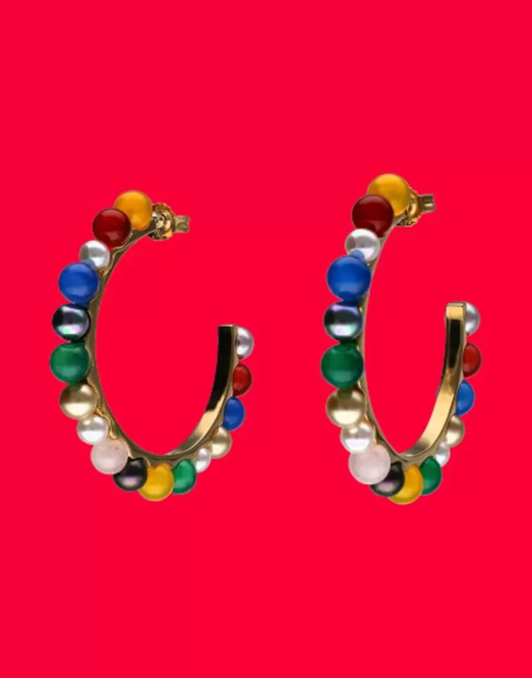 Pendientes De Aro Con Perlas | Majorica Pendientes De Aro Dorados Tutti Frutti Con Agatas Multicolor