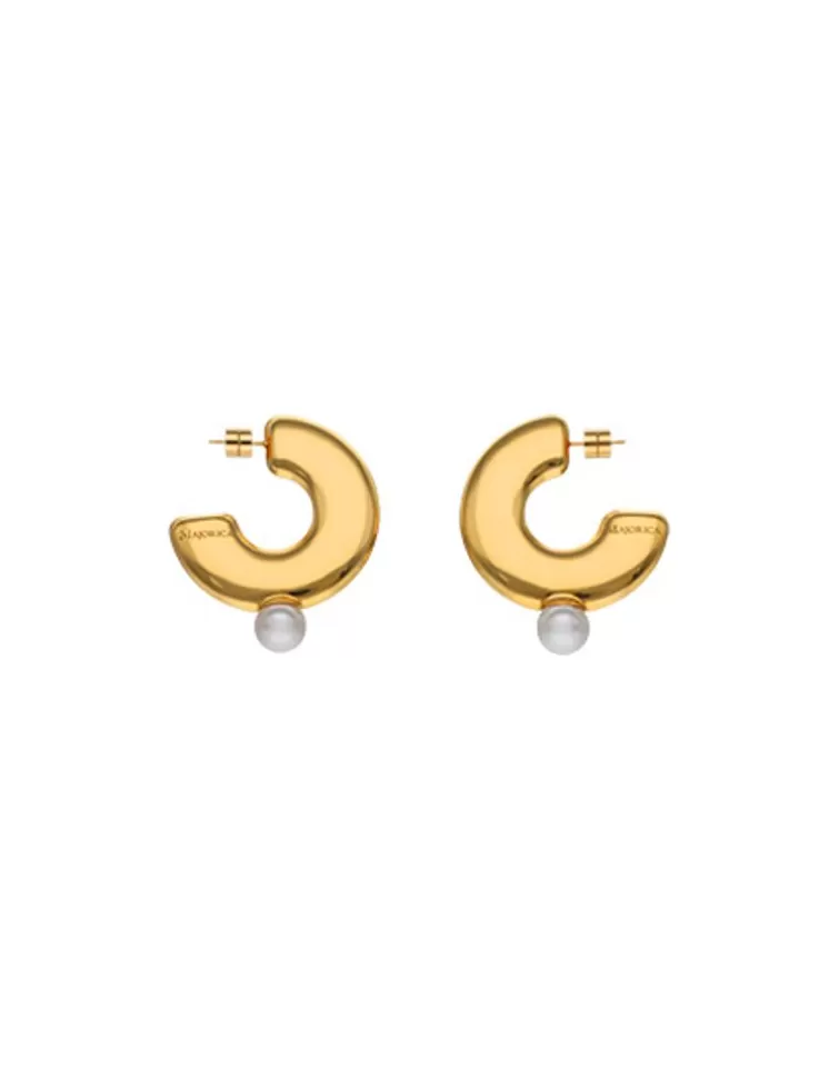Pendientes De Aro Con Perlas | Majorica Pendientes De Aro Grandes Juno En Acero Dorado Y Perla