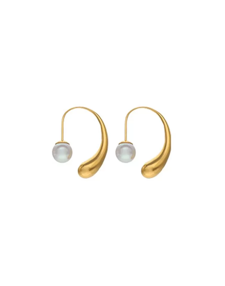 Pendientes De Aro Con Perlas | Majorica Pendientes De Aro Juno Con Forma De Gota En Acero Dorado