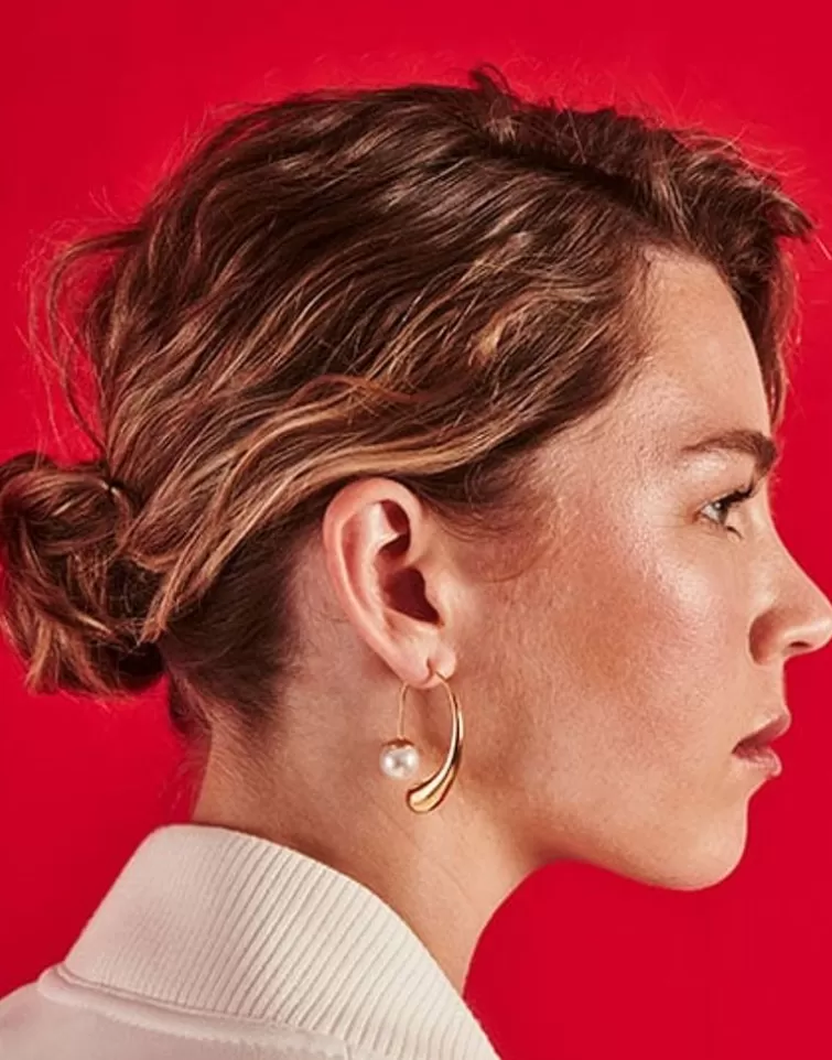 Pendientes De Aro Con Perlas | Majorica Pendientes De Aro Juno Con Forma De Gota En Acero Dorado
