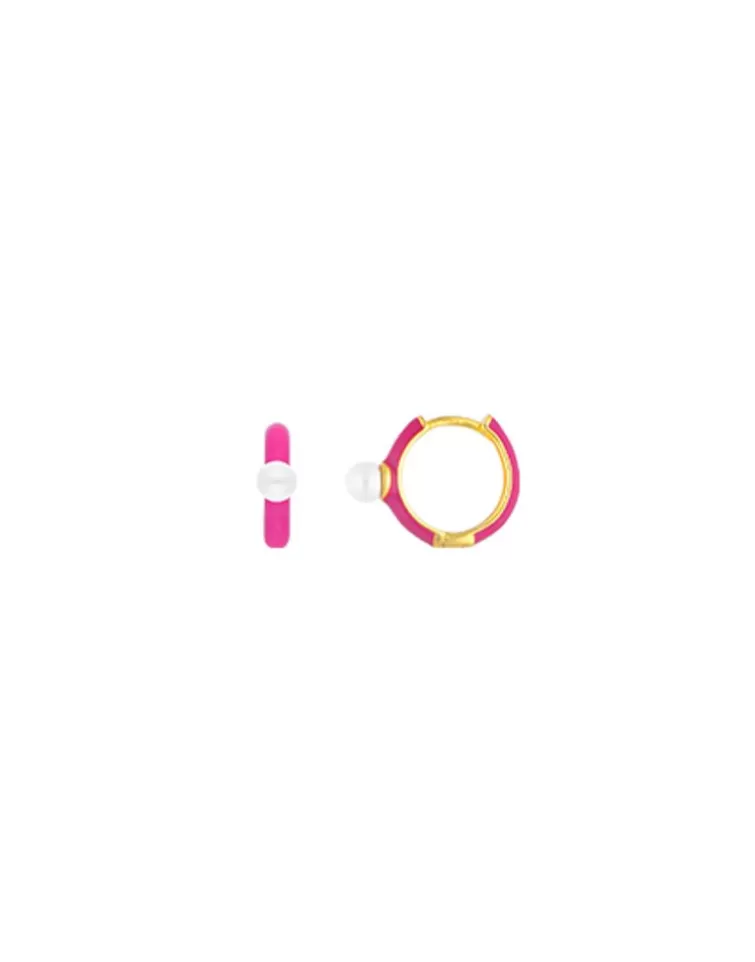 Pendientes De Aro Con Perlas | Majorica Pendientes De Aro Mini Magenta Color Pop Con Perla 4 Mm