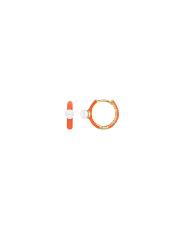 Pendientes De Aro Con Perlas | Majorica Pendientes De Aro Mini Naranja Color Pop Con Perla 4 Mm