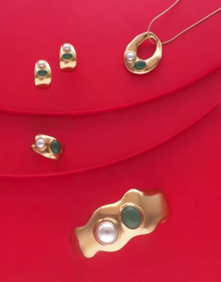 Pendientes De Aro Con Perlas | Majorica Pendientes De Aro Pequeños Dorados Feme Con Perlas Y Agatas Verdes
