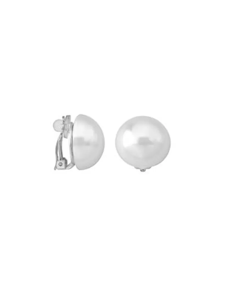 Pendientes Cortos | Majorica Pendientes De Perlas Blancas Mabe 18 Mm En Plata Y Cierre Clip