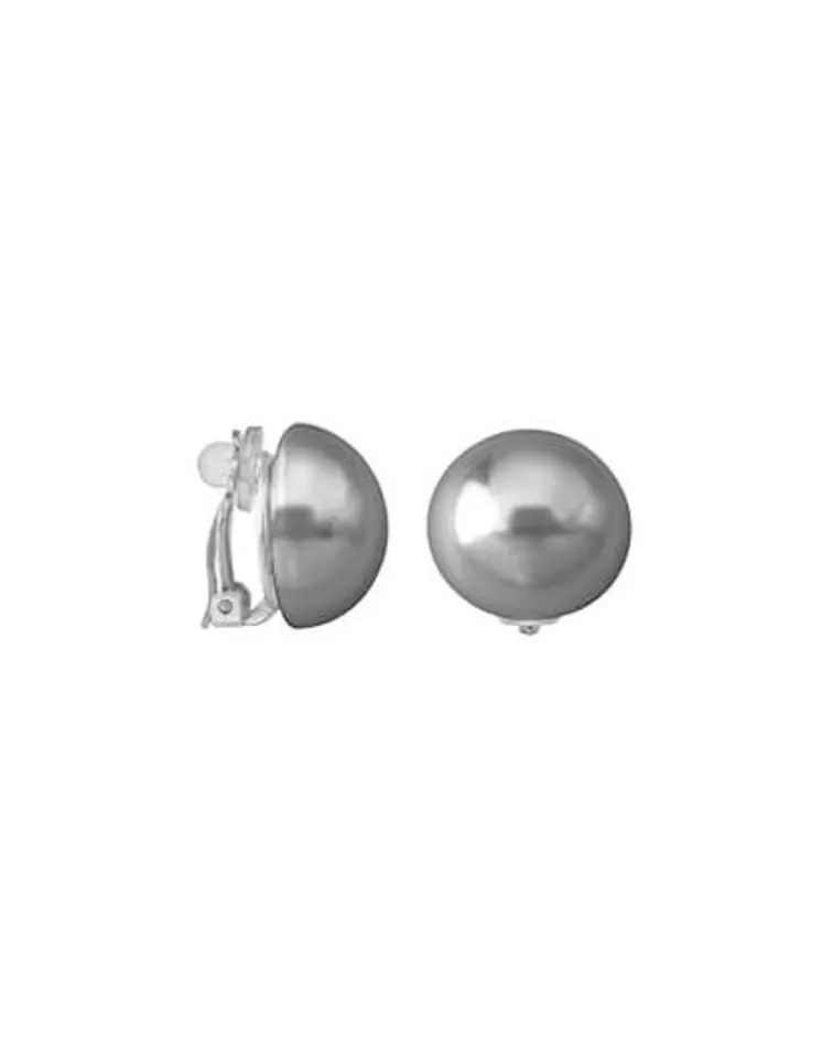 Pendientes Cortos | Majorica Pendientes De Perlas Grises Mabe 18 Mm Y Cierre Clip