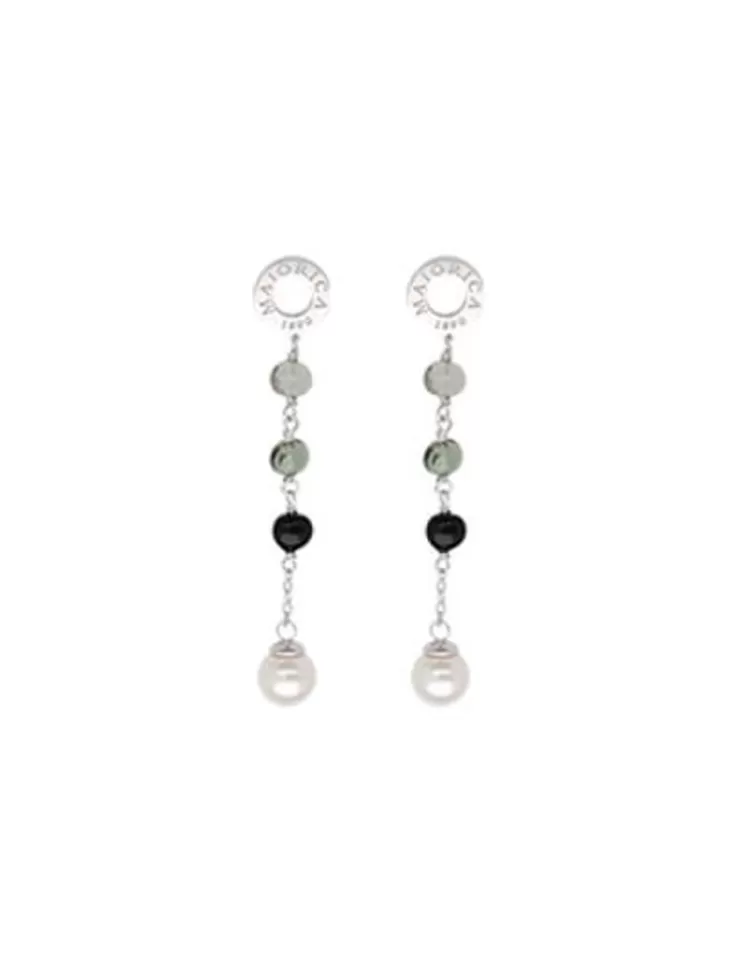 Pendientes De Perlas Largos | Majorica Pendientes Largos Algaida En Plata Con Perla Y Cristales De Murano Negros