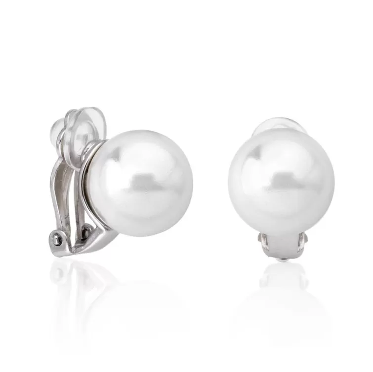 Pendientes Cortos | Majorica Pendientes Lyra Plata Con Perla Blanca 12Mm Y Cierre Omega