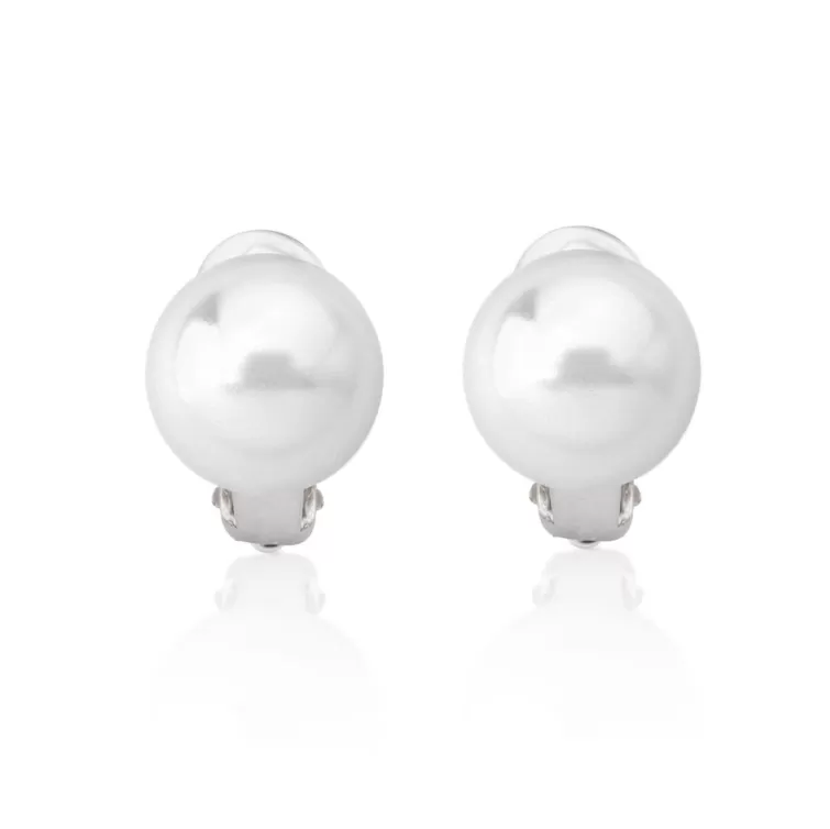 Pendientes Cortos | Majorica Pendientes Lyra Plata Con Perla Blanca 12Mm Y Cierre Omega