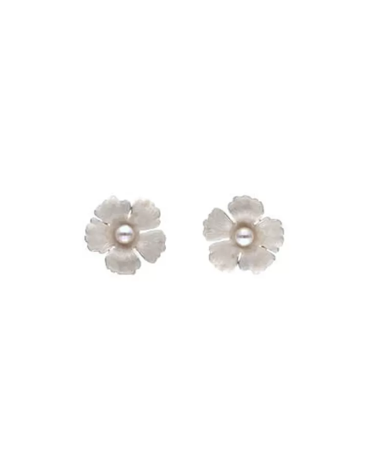 Pendientes Cortos | Majorica Pendientes Novia Santorini Bianco Flor Grande Nacarada Con Perlas