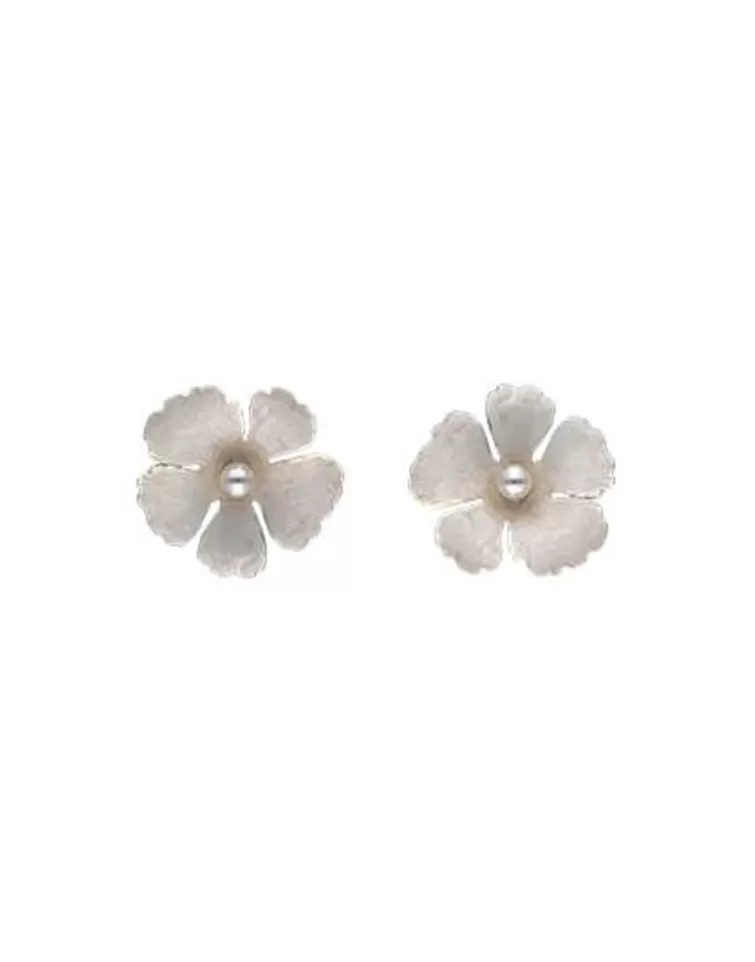 Pendientes Plata | Majorica Pendientes Novia Santorini Bianco Flor Pequena Nacarada Con Perlas