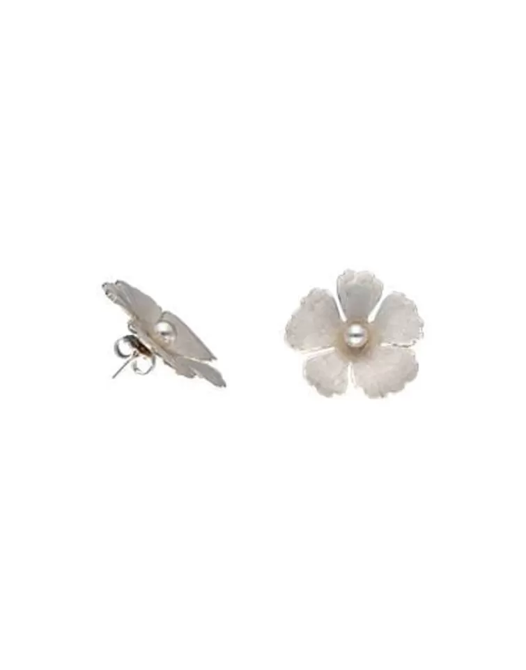 Pendientes Plata | Majorica Pendientes Novia Santorini Bianco Flor Pequena Nacarada Con Perlas