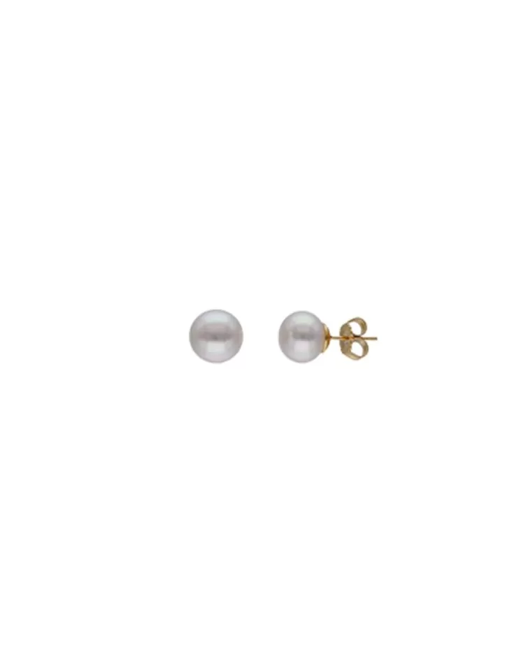 Pendientes Cortos | Majorica Pendientes Nuada Dorados Con Perla Blanca 10Mm Redonda Aplastada