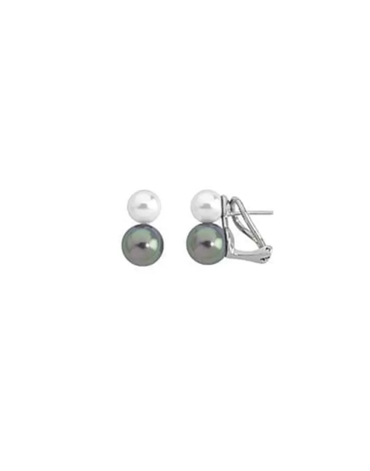 Pendientes Cortos | Majorica Pendientes Nuit Plata Con Perlas Blanca Y Gris 7 Y 9Mm