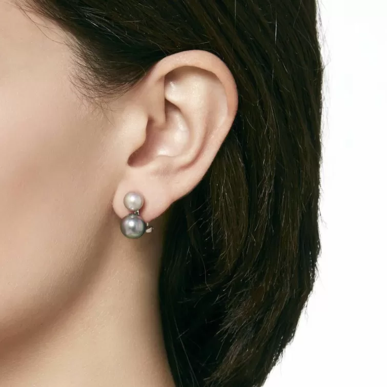 Pendientes Cortos | Majorica Pendientes Nuit Plata Con Perlas Gris Y Nuage 7 Y 9Mm