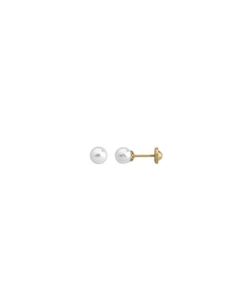 Pendientes De Botón | Majorica Pendientes Oro 18K Taylor Con Perla Blanca 4Mm Y Cierre De Rosca