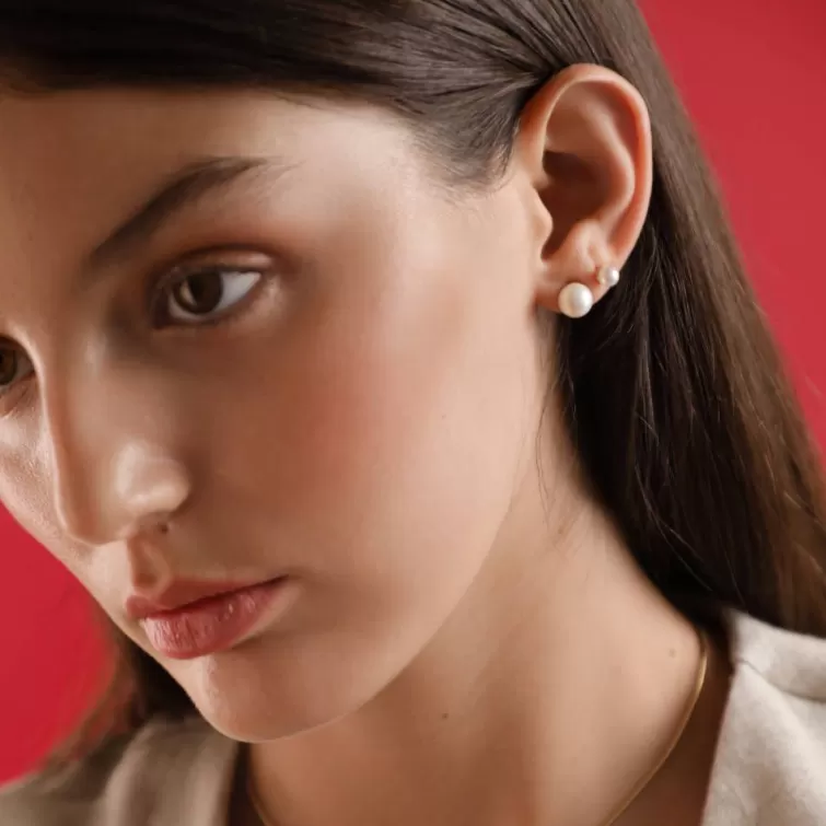 Pendientes Para Bebé | Majorica Pendientes Oro 18K Taylor Con Perla Blanca 8Mm