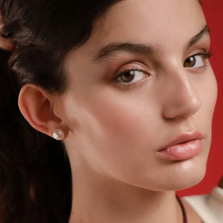 Pendientes Para Bebé | Majorica Pendientes Oro 18K Taylor Con Perla Blanca 8Mm