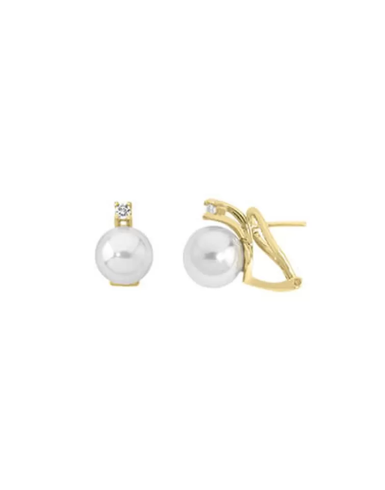 Pendientes Tú & Yo | Majorica Pendientes Selene Dorados Con Perla Blanca 10Mm Y Circonitas