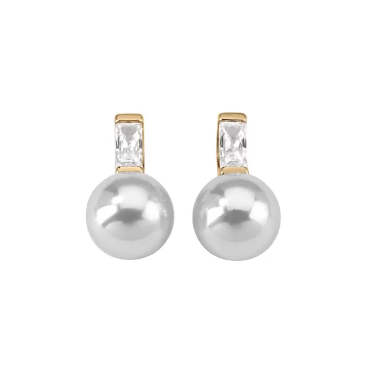 Pendientes Tú & Yo | Majorica Pendientes Selene Dorados Con Perla Blanca 8Mm Y Circonita