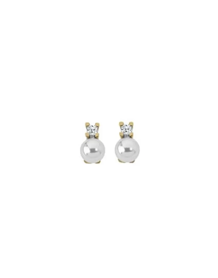 Pendientes Tú & Yo | Majorica Pendientes Selene Dorados Con Perla Blanca 8Mm Y Circonitas