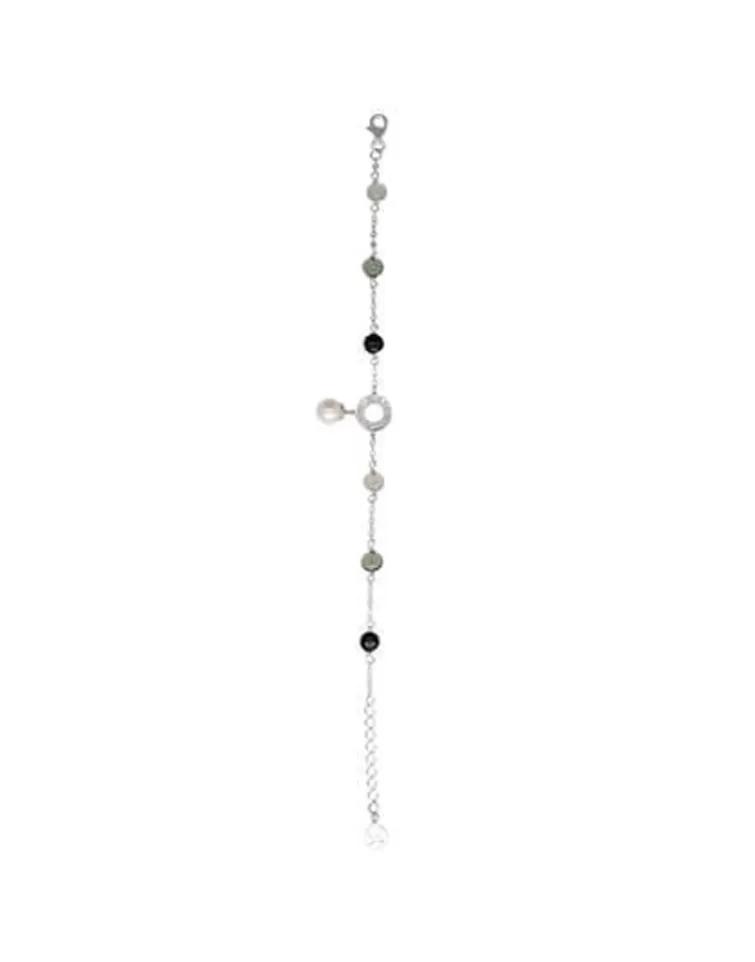 Pulseras Encadenadas | Majorica Pulsera Algaida Plata Con Perlas Redondas Y Cristales De Murano Negro