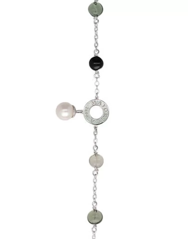 Pulseras Encadenadas | Majorica Pulsera Algaida Plata Con Perlas Redondas Y Cristales De Murano Negro