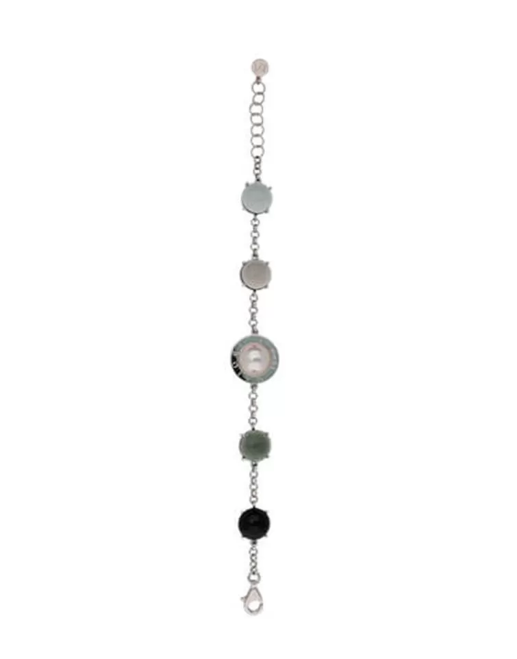 Pulseras Encadenadas | Majorica Pulsera De Plata Algaida Geometrica Con Cristales De Murano Negro