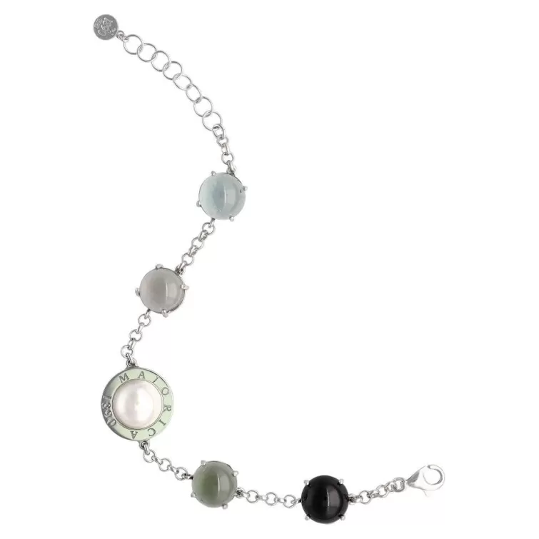 Pulseras Encadenadas | Majorica Pulsera De Plata Algaida Geometrica Con Cristales De Murano Negro