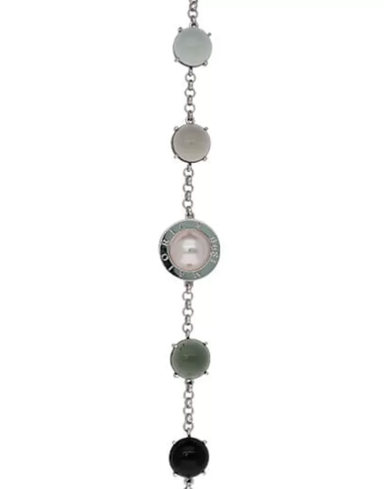 Pulseras Encadenadas | Majorica Pulsera De Plata Algaida Geometrica Con Cristales De Murano Negro