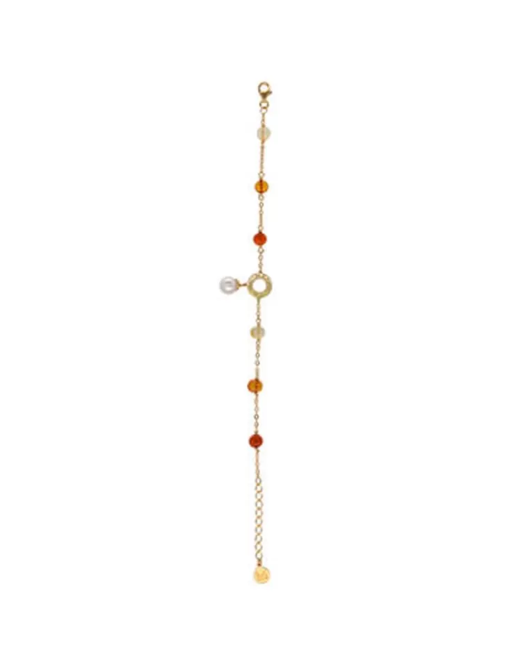 Pulseras Encadenadas | Majorica Pulsera Dorada Algaida Con Perlas Redondas Y Cristales De Murano Ambar