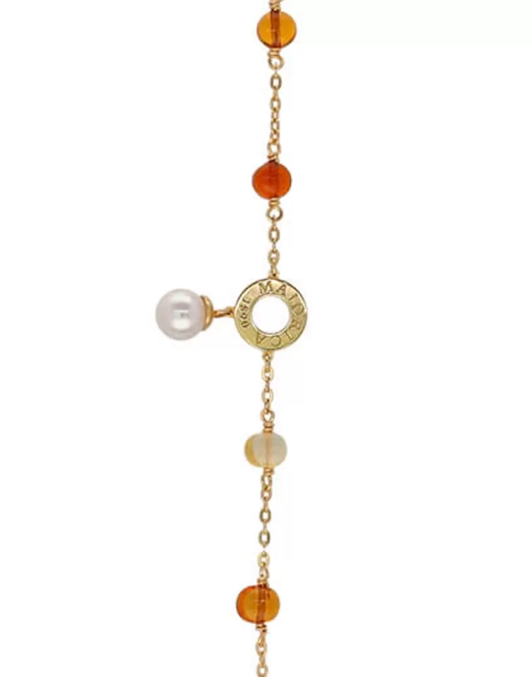 Pulseras Encadenadas | Majorica Pulsera Dorada Algaida Con Perlas Redondas Y Cristales De Murano Ambar