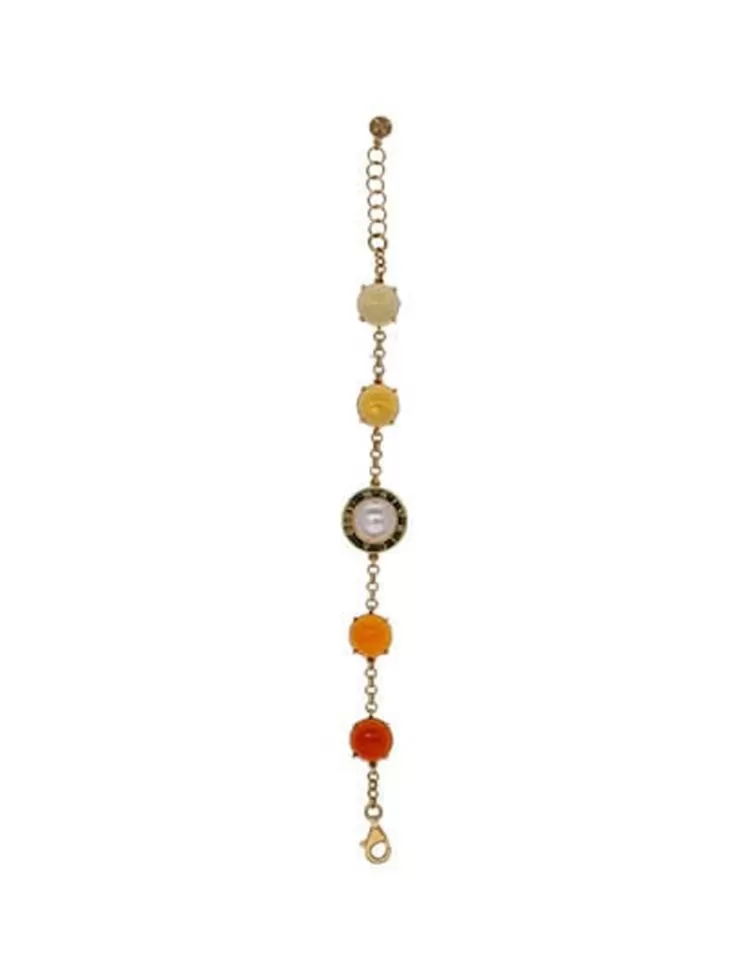 Pulseras Encadenadas | Majorica Pulsera Dorada Algaida Geometrica Con Cristales De Murano Ambar
