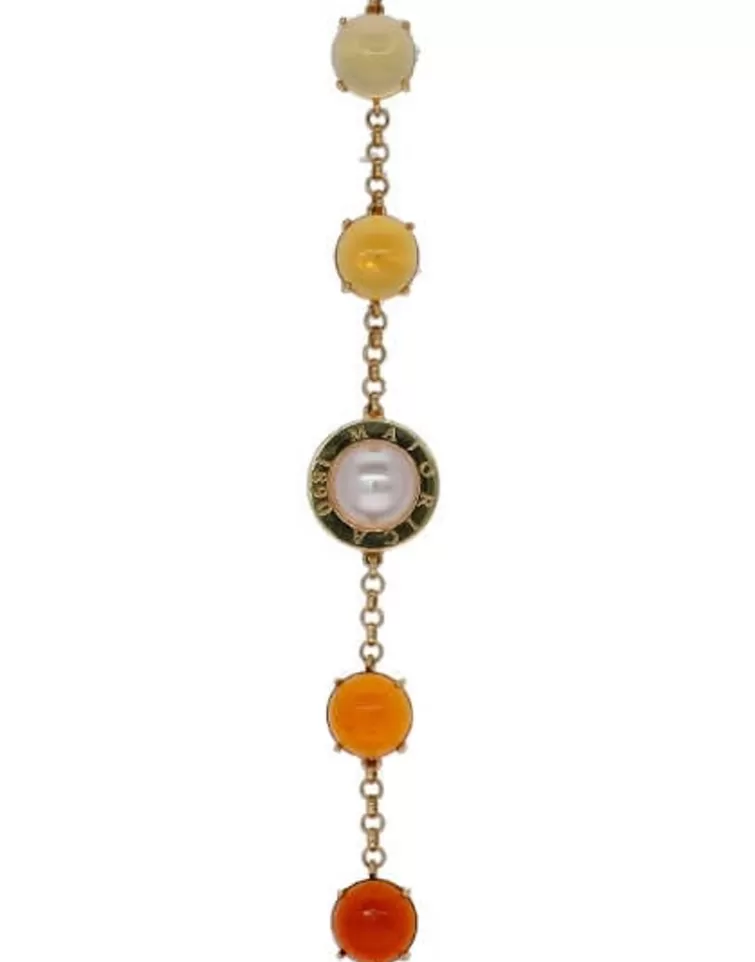 Pulseras Encadenadas | Majorica Pulsera Dorada Algaida Geometrica Con Cristales De Murano Ambar