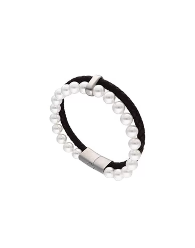 Pulseras De Cuero | Majorica Pulsera Sailor De Cuero Marron Y Perlas Blancas 21Cm