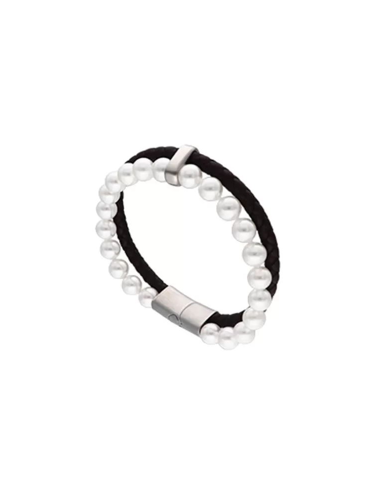 Pulseras De Cuero | Majorica Pulsera Sailor De Cuero Marron Y Perlas Blancas 22Cm