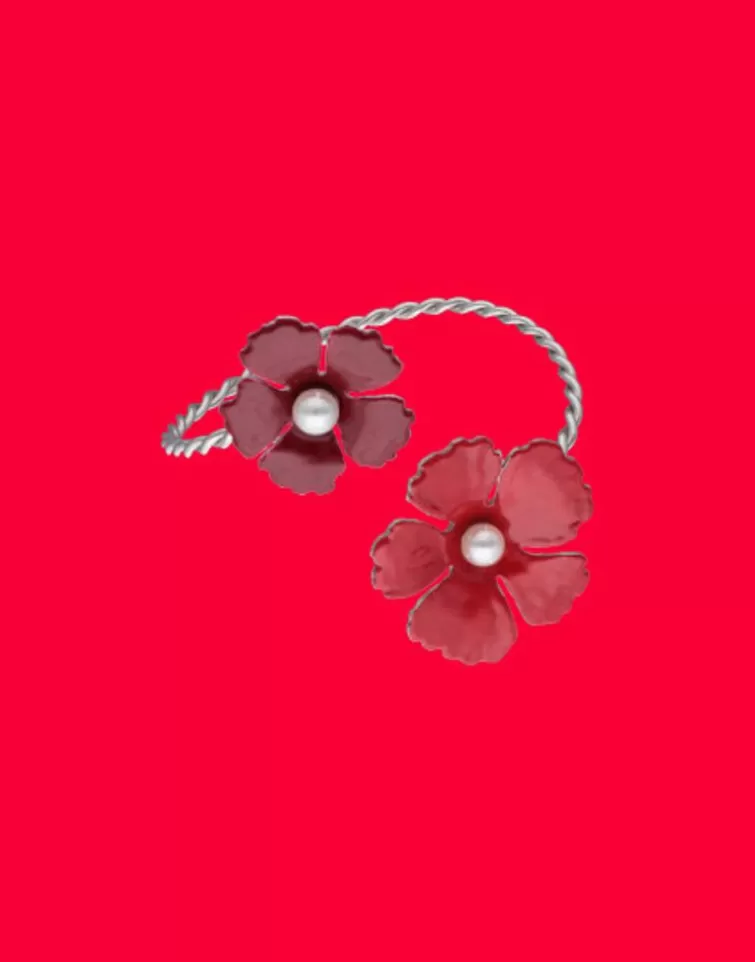 Brazaletes Rígidos | Majorica Pulsera Santorini De Flores Granate Ajustable En Plata