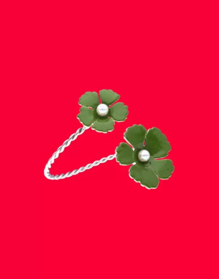 Brazaletes Rígidos | Majorica Pulsera Santorini De Flores Verde Olivo Ajustable En Plata