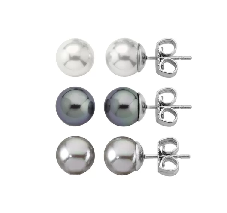 Pendientes De Botón | Majorica Set De Pendientes De Perlas Lyra 8 Mm Blanco, Gris, Nuage