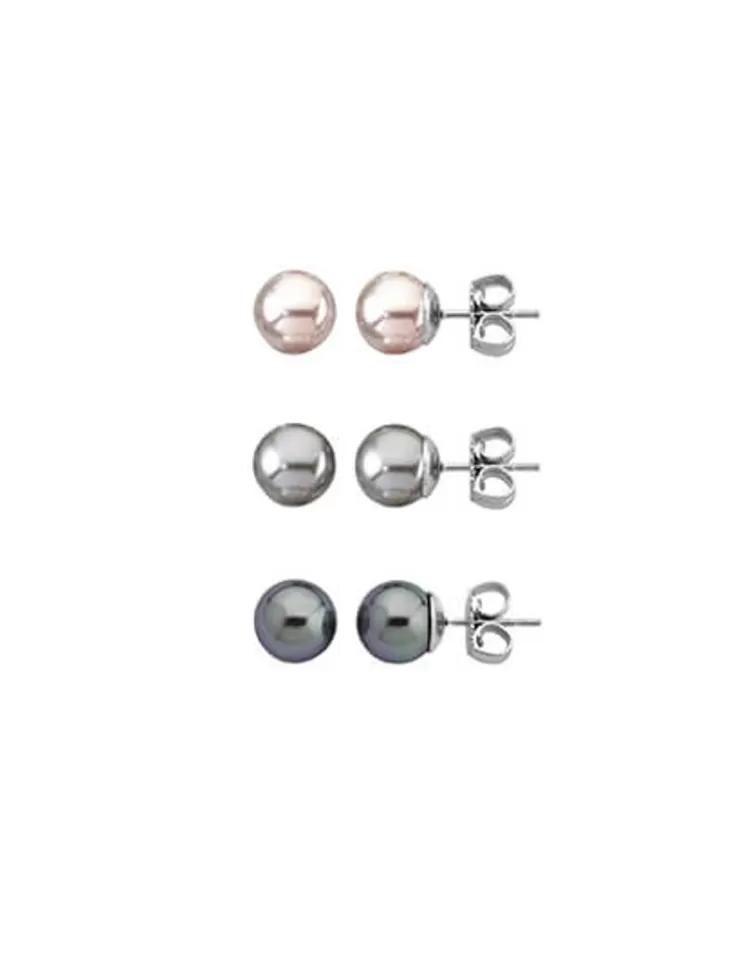 Pendientes De Botón | Majorica Set De Pendientes De Perlas Lyra 8 Mm Rose, Gris, Nuage